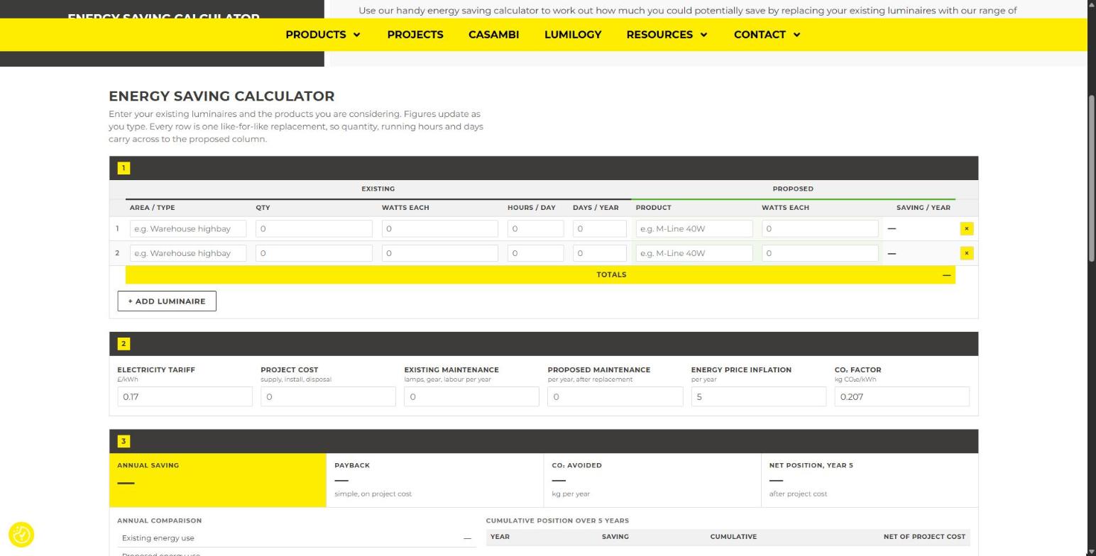 mount lighting energy saving calculator screenshot