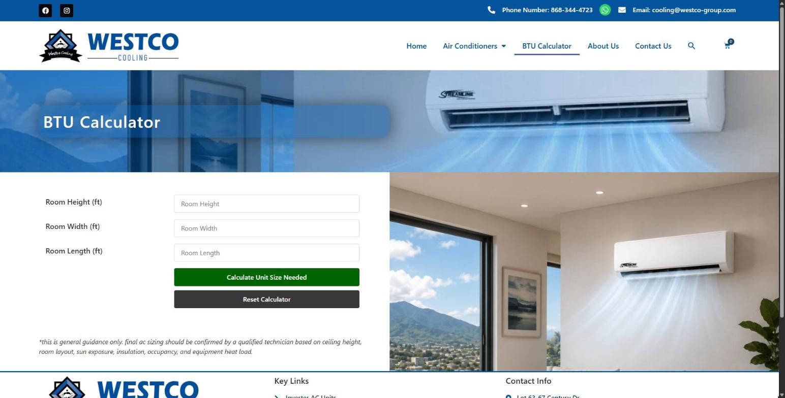 westco cooling btu calculator screenshot